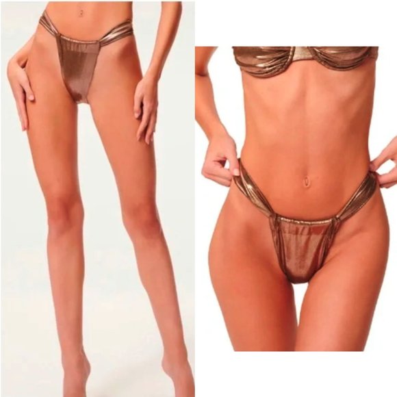 Good American Bali Mocha Foil Bikini Bottom - Picture 1 of 10